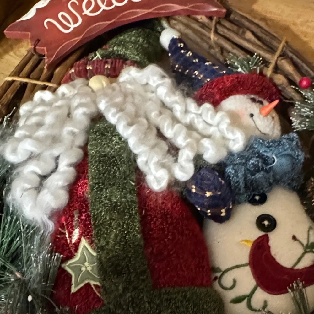 Festive Snowman Wreath with Welcome Sign and 3 December Bells